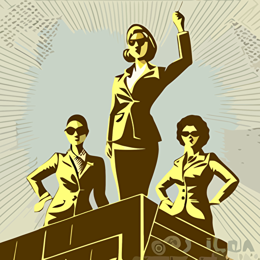 Successful business women at the top of the company, highly detailed vector illustration