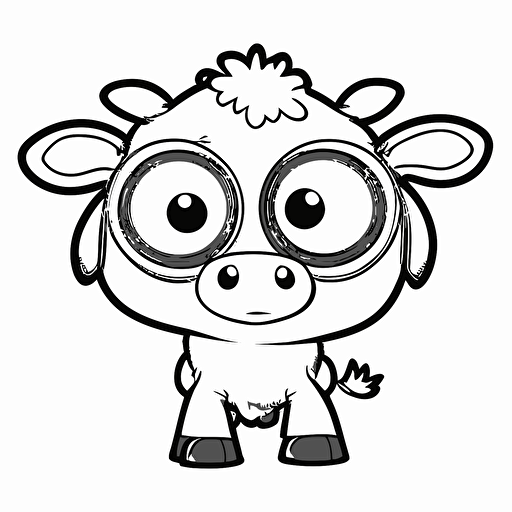 cute dunky in farm, big cute eyes, pixar style, simple outline and shapes, coloring page black and white comic book flat vector, white background