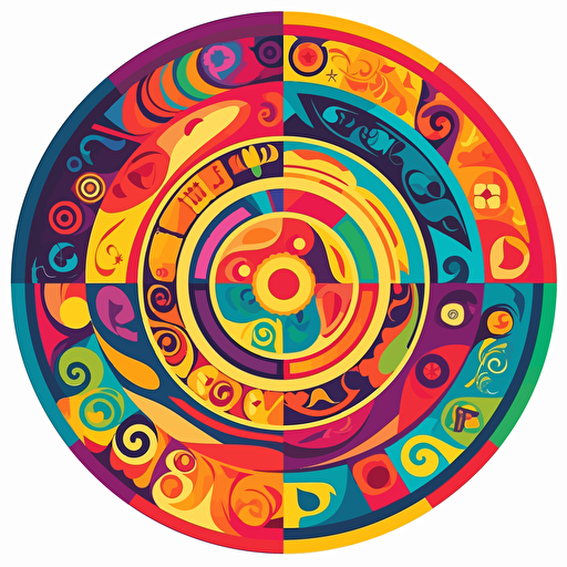 a round festival logo icon, colorful, flat bright colors only, no gradients at all, vector clean art, no shading