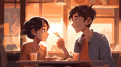 35 year old asian mother having burgers and fries with her 10 year old son at an american restaurant, happy bonding with each other, smiling, Clean Cel shaded vector art by lois van baarle, artgerm, Helen huang, by makoto shinkai and ilya kuvshinov, rossdraws, illustration