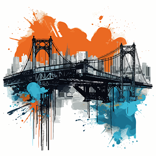 a vector image of building a bridge to connect communities, blue and orange and dark gray, graffiti style