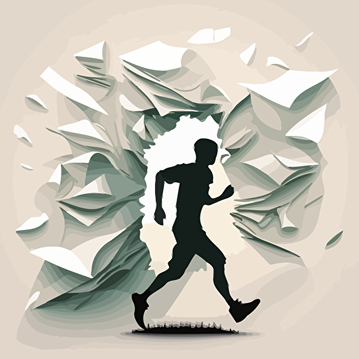 flying sheets of paper are blown up by a jogger, vector illustration