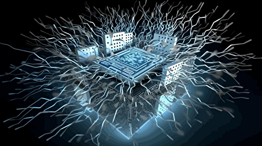 a CPU exploding into an interconnected network of neurons, vectorized, blue and white color palette