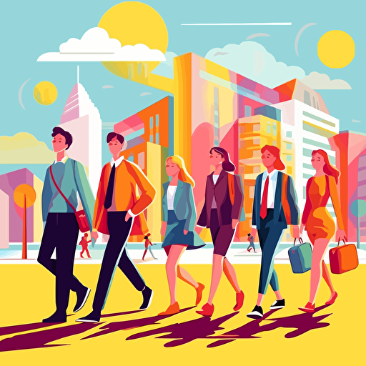 Stylish modern fluid contemporary flat vector illustration of 5 schoolchildren and students walking to study and education for a poster.