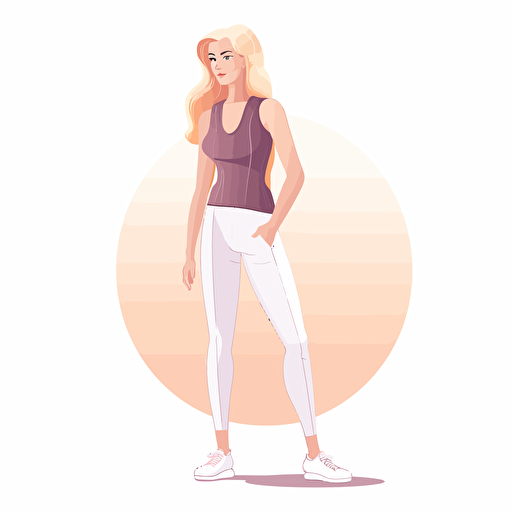 Flat shaded, Kurzgesagt style, 2D vector of a pretty, young, white girl. Elegant. Activewear clothing.