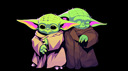flat vector art, Star Wars, green yellow and purple colors, brother and sister