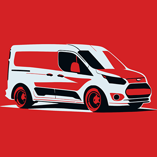 white ford transit connect, silhouette, white color, red background, cartoon vector style