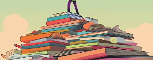 vector art of person reading on a pile of books, high detail, colorful, pastel