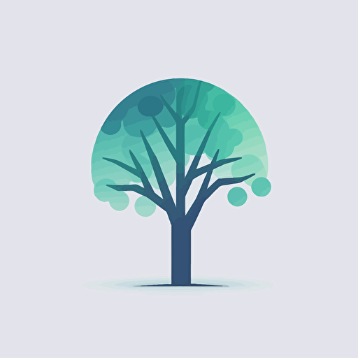 simple tree vector art, shades of blue and green, minimalist, logo, modern,