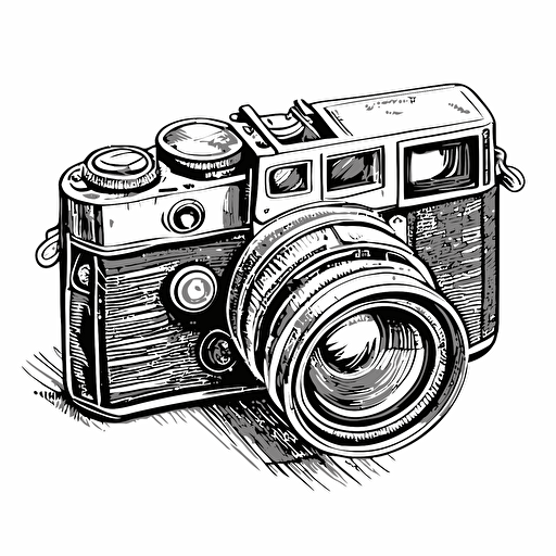 outline of a 35mm camera sketched with a black pen, vector, for logo, no shading