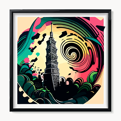 color vector art, taipei 101 , framed by swirls