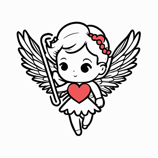 kawaii cupid, sticker, vector, white background, contour, cartoon style