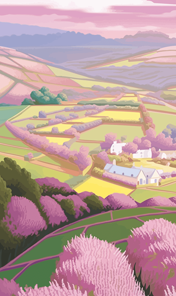 Vibrant vector of lilacs fields, in the style of Andrew Macara, klimt, paul keel, natural beauty