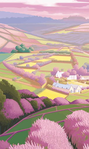Vibrant vector of lilacs fields, in the style of Andrew Macara, klimt, paul keel, natural beauty