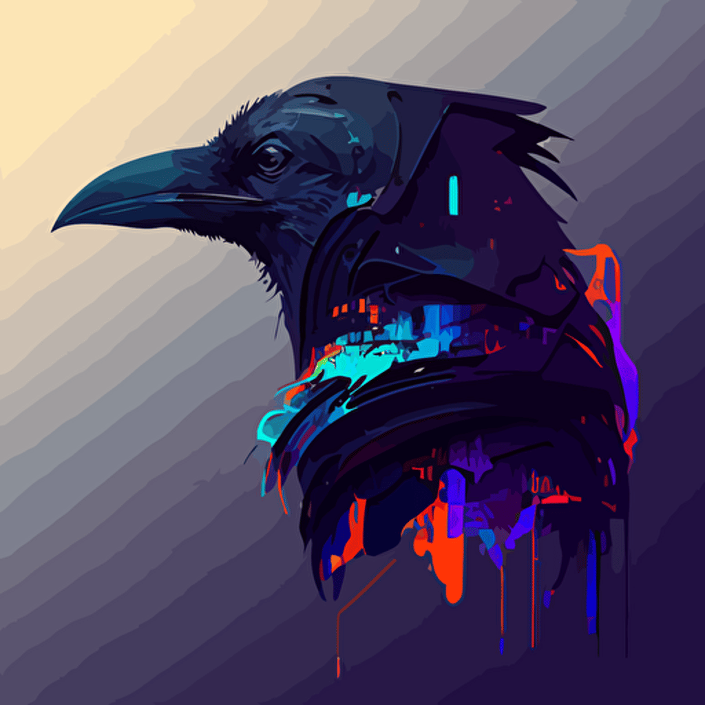 profile view of a raven. Cyberpunk, vector.