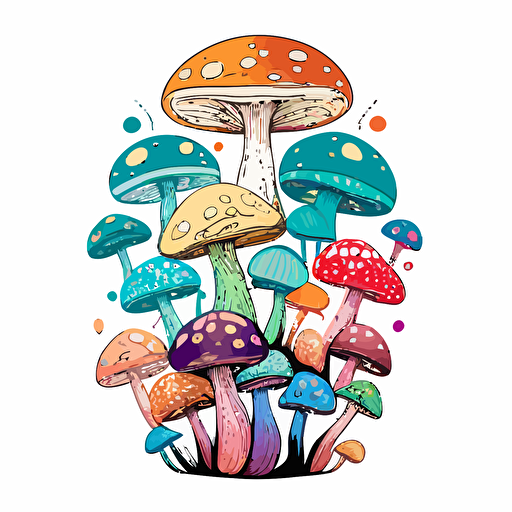 handdrawn mushrooms, fantastical, magical, vector art, morandi colours, isolated white background