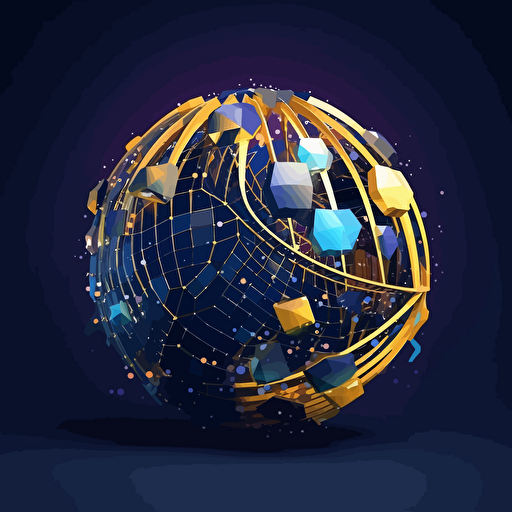globe with some combs of a soccer ball, colours indigo, azure and gold, futuristic, galactic, vector