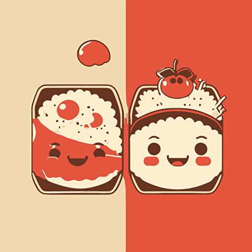 two cute japanese entrees smilling red and white. Vector style. 2D. Drawing.