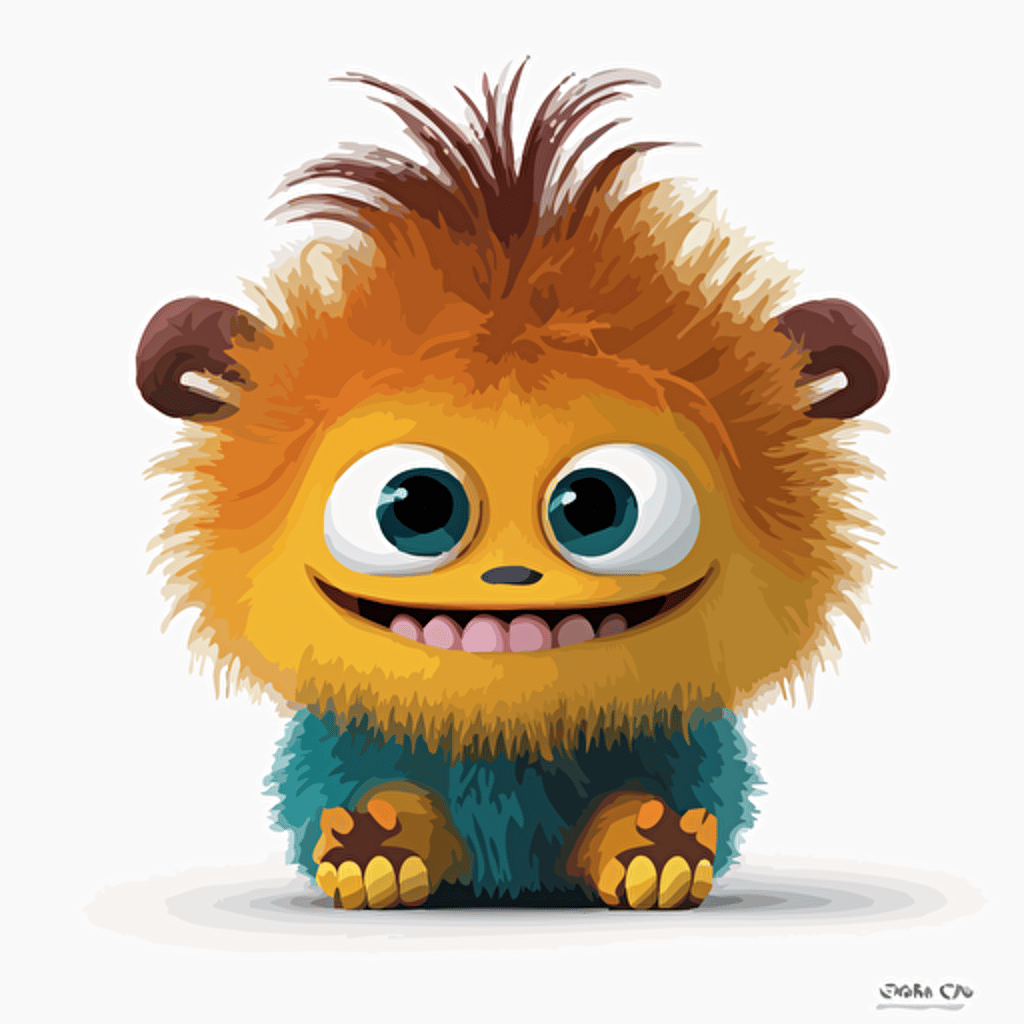 A saturated colorfull baby fur beholder goofy looking, smiling, white background, vector art , pixar style
