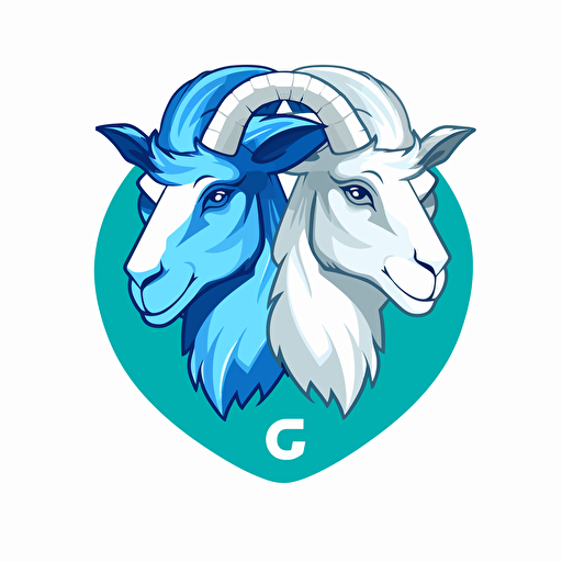 very simple logo for two sports goats, sideview, vector flat, blue colors, PNG, SVG, flat shading, solid white background, mascot, logo, vector illustration, masterwork, 2D, simple, illustrator