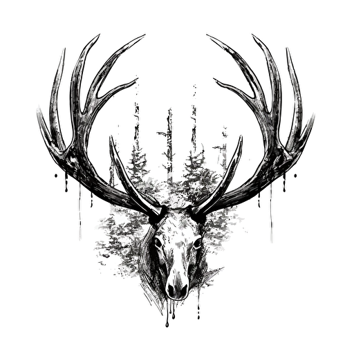 elk antlers, black and white Illustration, simple vector, iconic