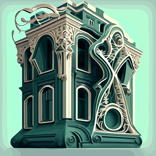 modular vectorial background image of one-line architecture-inspired art nouveau style building blocks with intricate details