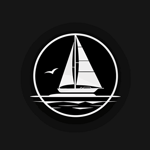 negative space flat vector logo design of a yacht, minimalism, black and white