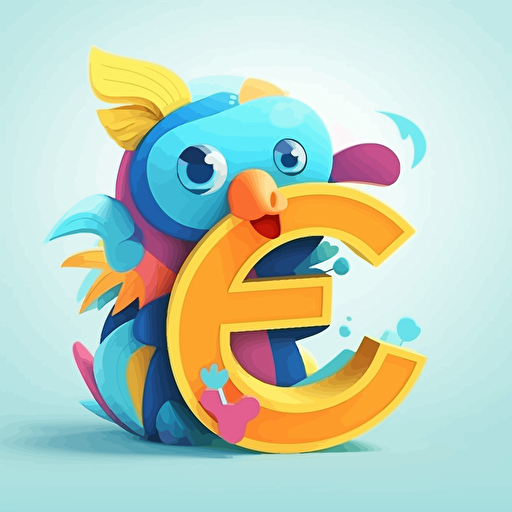 The letter "eCheerful" made from cheerful logo, with funny animal, vector style, cartoon, isometric,colourful