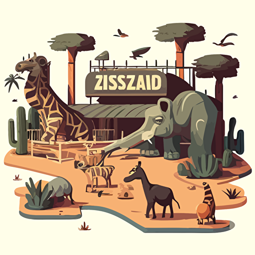 cartoon vector image of zoo animals destorying a park