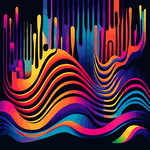 colored horizontal wave pattern background Vector illustration, in the style of neon-infused digitalism, ian davenport, free brushwork, linear patterns, dark indigo and magenta, organic forms and patterns, rainbowcore v5