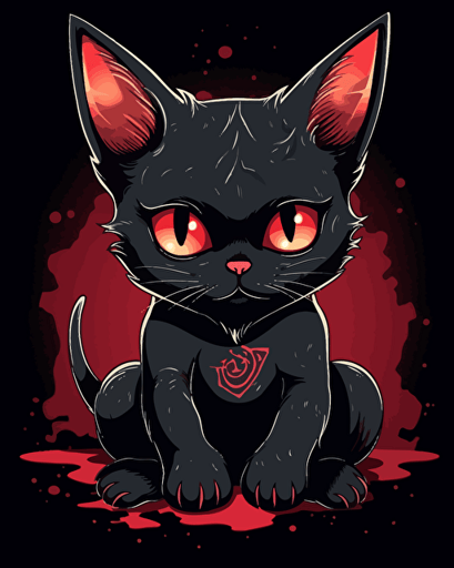 a cute satanistic kitten, cute cartoon vector style,