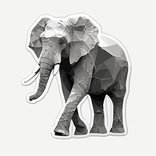 high quality sticker, flat vector, transparent background, origami elephant, greyscale, minimalistic