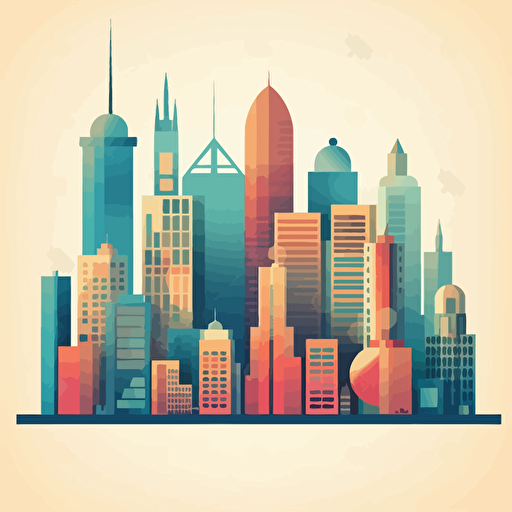 vector, 2d, carton city skyline with skyscrapers, illustrator style, minimalist, flat
