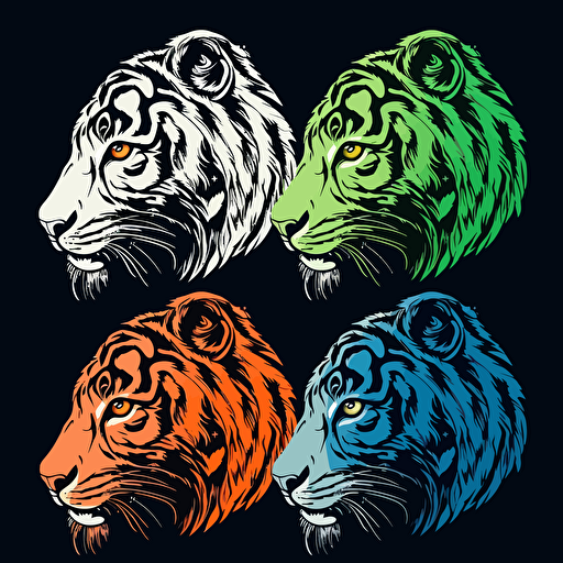 left profile of tiger, scary logo, 5 colors, vector, black outline