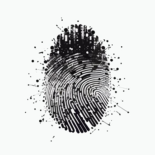 a pixelated futuristic iconic logo of a fingerprint made of circuitry, black vector on white background.
