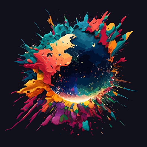 colorful vector art, exploding continent in space