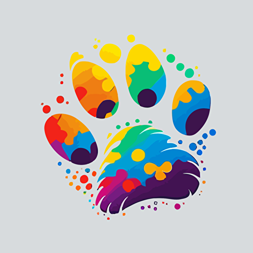 logo design, flat 2d vector logo of a paw print,rainbow colors, 80s, lisa-frank-inspired