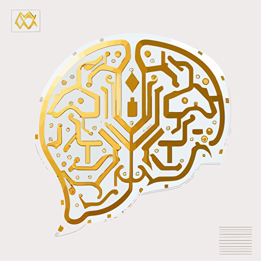 icon, flat, simple vector blueprint, neural network, white background, gold accent