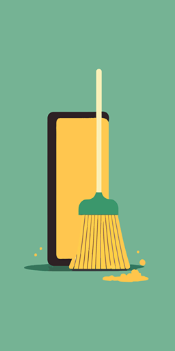 minimalist vector illustration of a broom and sponge ::