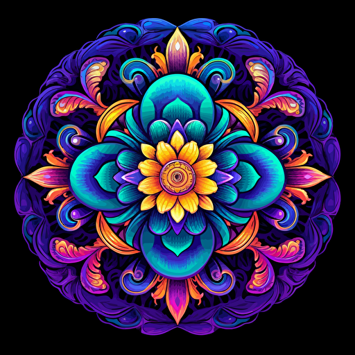 2d mandala made with fungus uv colors vector style detailed