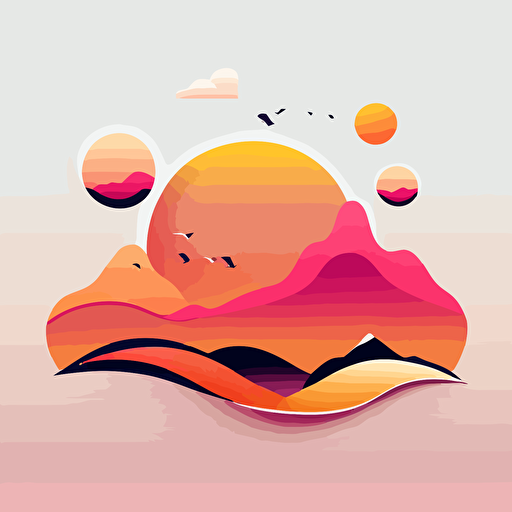 a minimalist vector logo design with a pink and orange sky