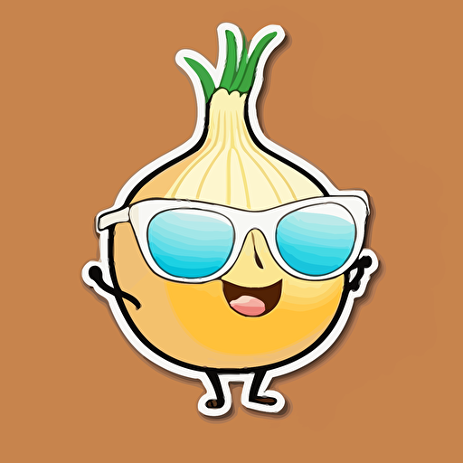 sticker, happy onion with sunglasses, kawaii, contour, vector, white