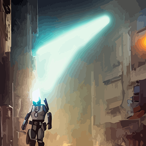 angle beautiful body shot film mandalorian night post apocalyptic science fiction city volumetric lighting action pose low angle hard surface modeling lens flare j j abrams unreal redshift 3d model 8k