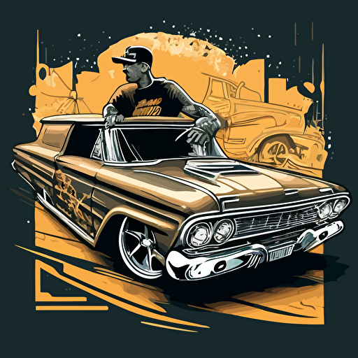 a homie cruising in a low rider very detailed graffiti style, vector