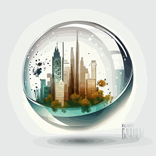 a transparent ball with a city inside. Vector styling. White background
