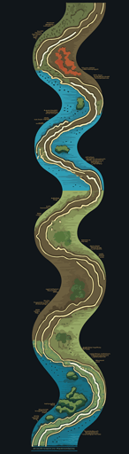 7 rivers merging into one sea one by one, vector illustion,
