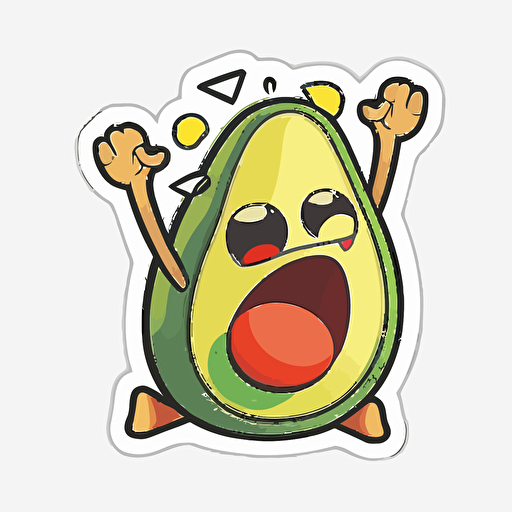 sassy avocado , Sticker, Enthusiastic, Primary Color, Disney, Contour, Vector, White Background, Detailed