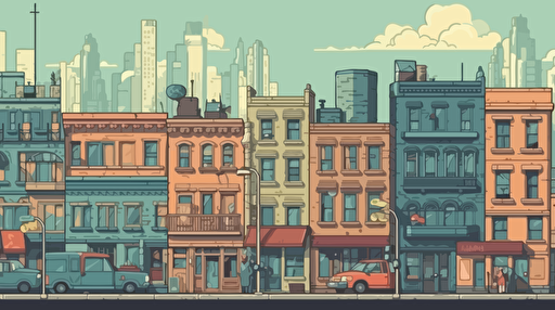 a city background, simple, vector, daylight, gangster style, cartoon style, with criminals