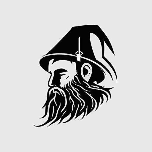 minimalistic iconic logo of wizard wearing headphones, black vector, on white background
