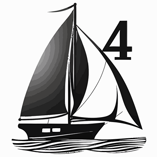 Create a stylized vector shape of a sailing boat that looks like the number four. Flat image, black in white background